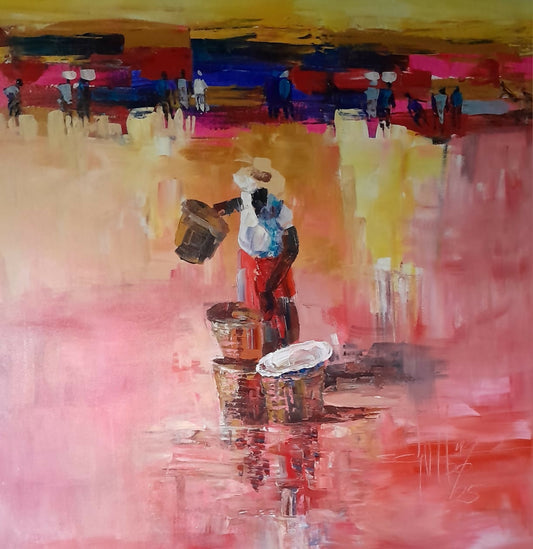 Getting Ready at Sunset Painting - Seth Clottey